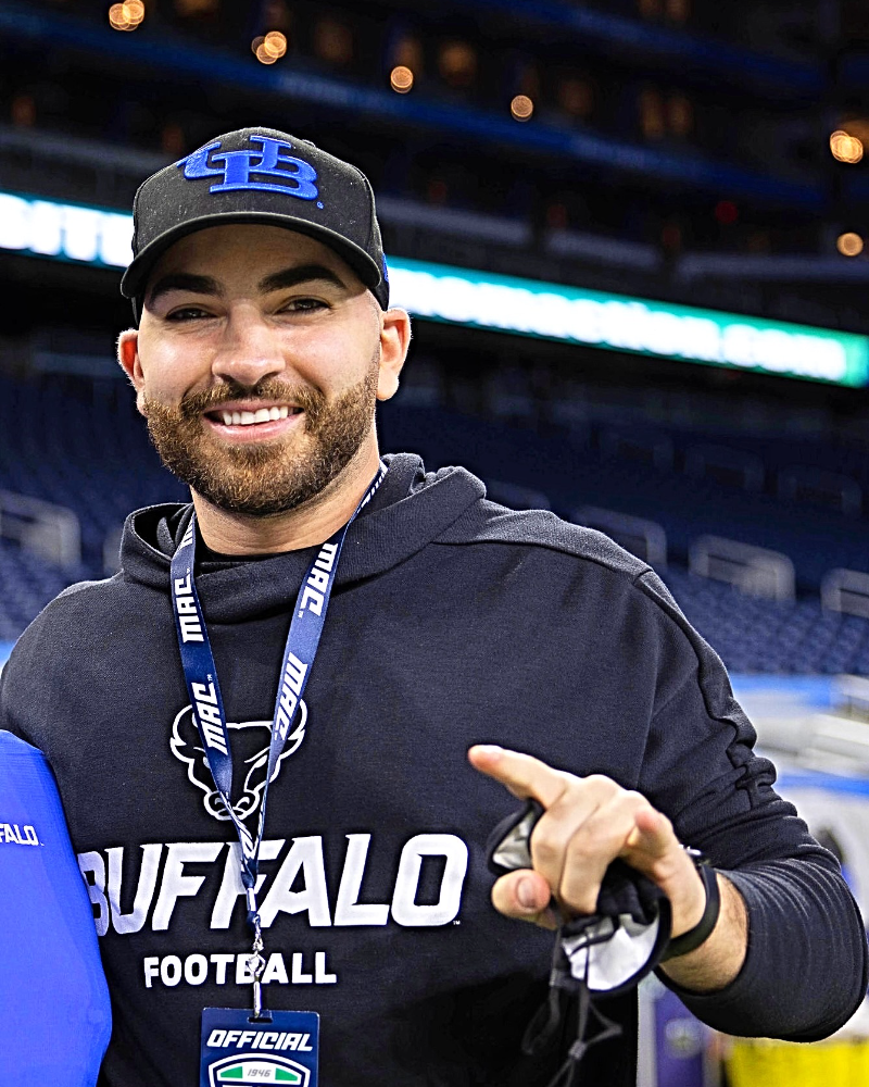 Coach Michael Peters on the sideline at the University at Buffalo